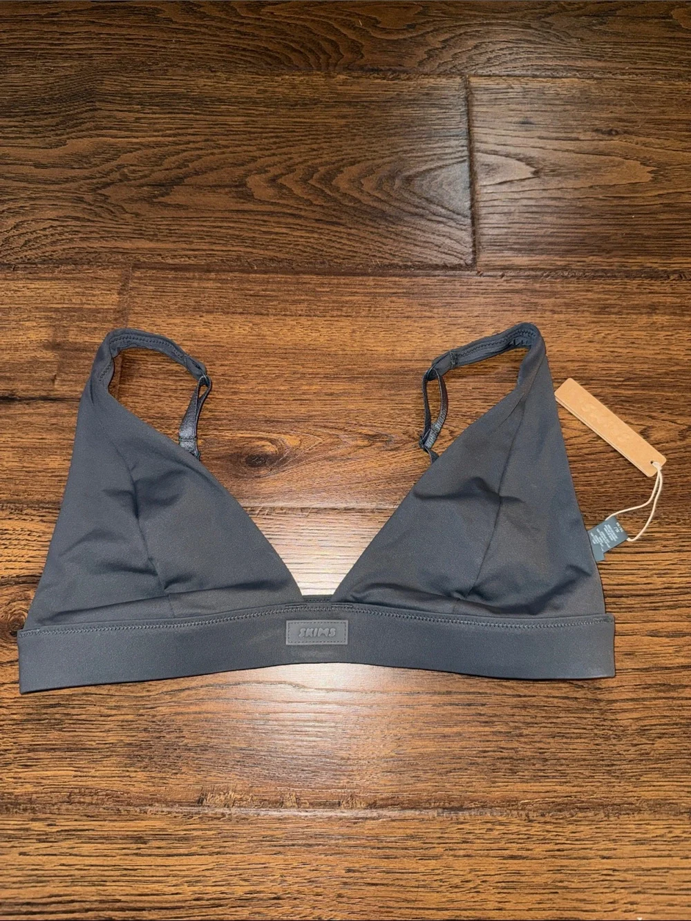 NWT SKIMS Recycled Swim Plunge Bikini Top in Gunmetal XL